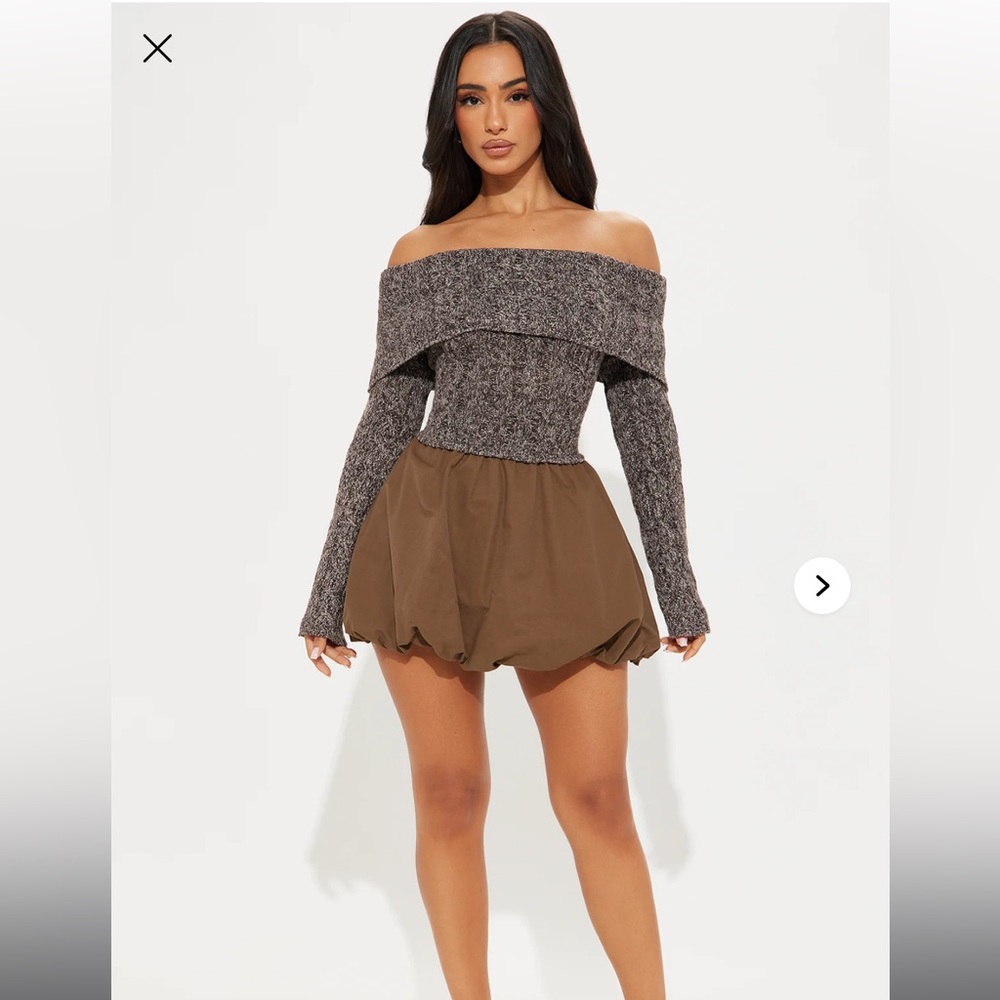 Fashion Nova Alina Sweater Bubble Mini Dress - Chocolate
